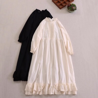 Women 100% Cotton Slip Dress Long Sleeve Relaxed Long Flowy