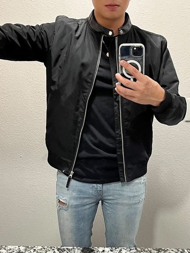 Zara Man Military Bomber Satin Silky Glanz Jacket Nylon Shiny Black Medium  | eBay