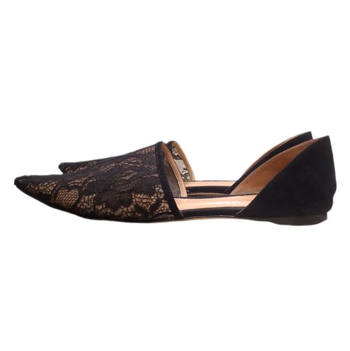 GIANVITO ROSSI | Black Suede and Lace D'Orsay Flats in Size EU 41.5 / US 11