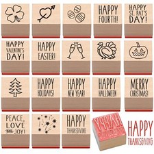 18 Pcs All Holiday Wood Stamps Set Wooden Rubber Holiday Stamps for Card Maki...