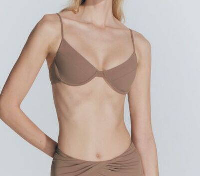 $162 Moeva Women's Beige Solid Skylar Underwired Bikini Top Swimwear Size Large
