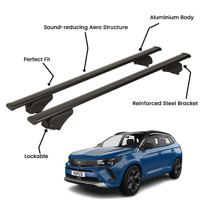 2 Pcs Black Roof Rack Cross Bars For OPEL GRANDLAND SUV 2022-