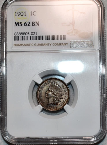 NGC MS-62 BN 1901 Indian Head Cent, Razor-Sharp, Lustrous specimen.