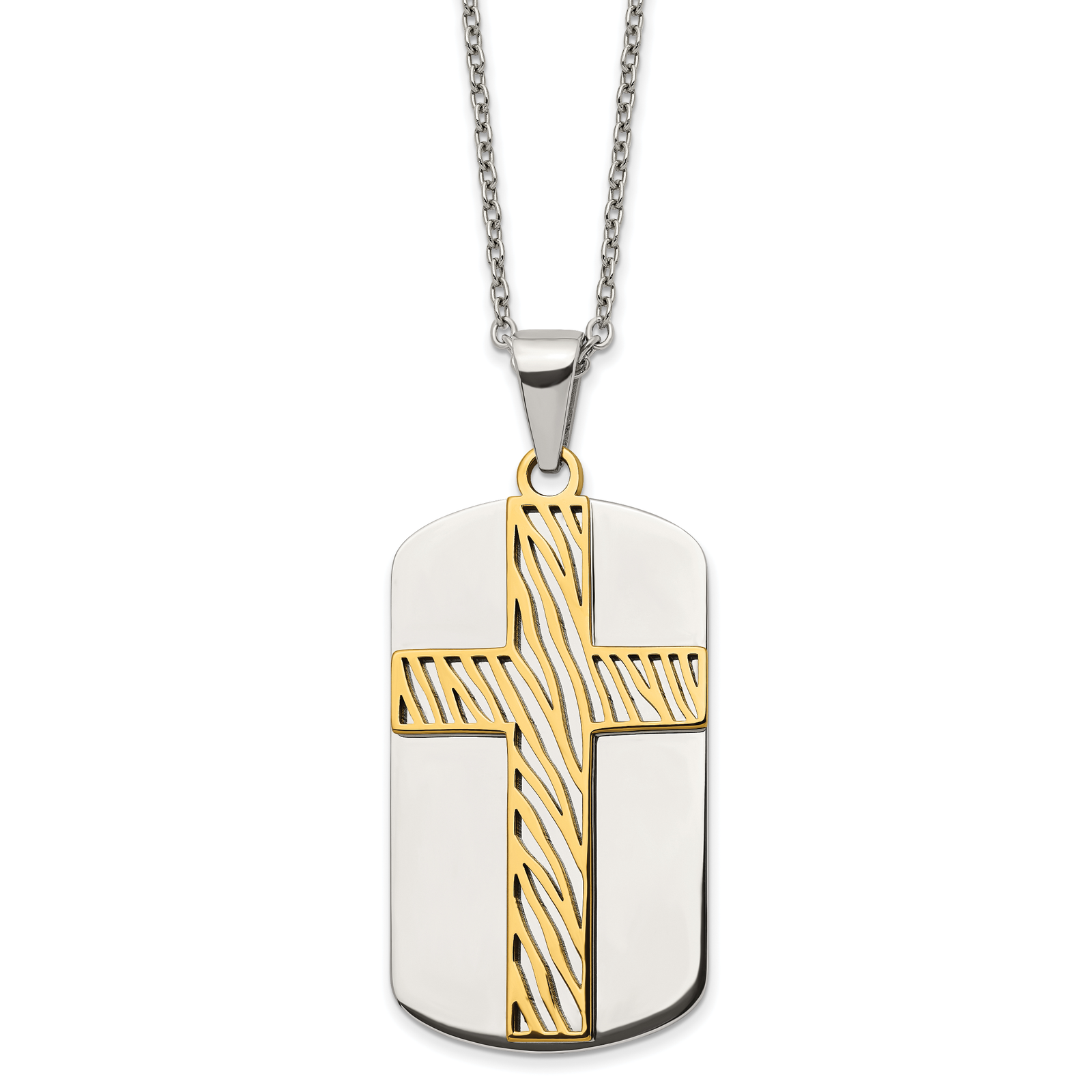Chisel Stnls Steel 2 Piece Cut Out Stripes Cross Dog Tag Cable Chain 24