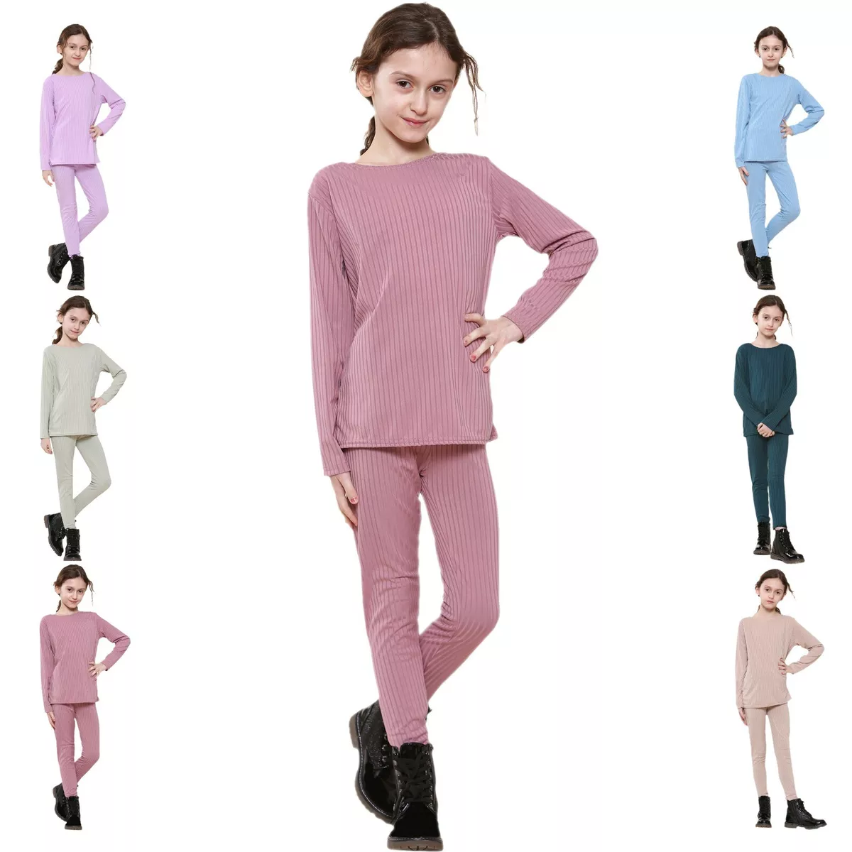 Girls Ribbed Top & Leggings Loungewear Nightwear Outfits Lounge