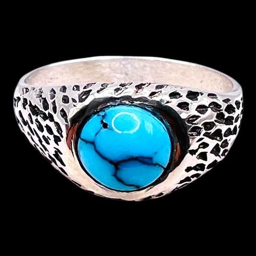 Real Persian Blue Turquoise 925 Sterling Silver Unisex Ring 9.25