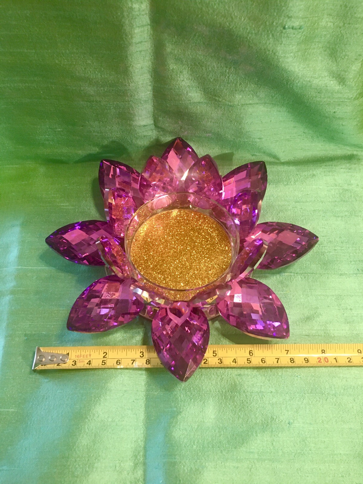 Rare purple crystal water lily pad lotus flower candle holder extra large 8&rdquo;
