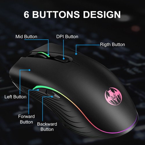 Wireless Gaming Mouse 2.4GHz Rechargeable Optical Mouse 7 Colors LED Backlit PC - Picture 6 of 9