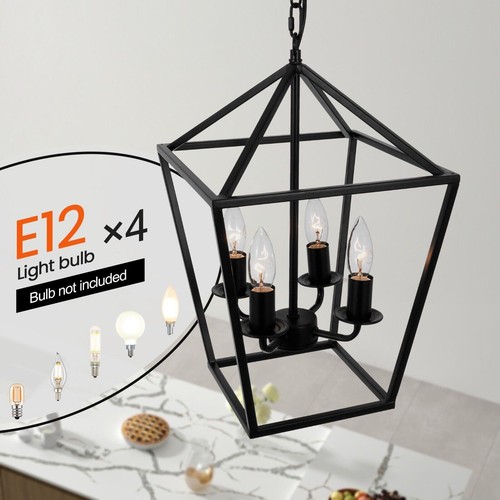Vintage Cage Metal Chandelier Industrial 4-Lights Candle Hanging Ceiling Lamps - Picture 5 of 10