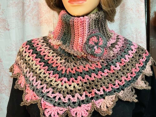 Small Handmade Crochet Poncho Multicolored - Picture 2 of 5