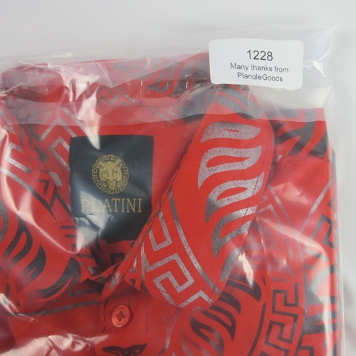Camicia Platini Uomo Rosso Medio Bottone Leone Metallico Disco Latina Manica Lunga - Foto 13 di 13