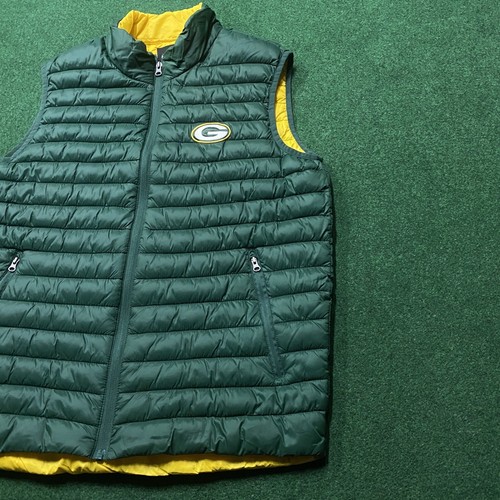 Vintage Green Bay Packers Vest Mens Large Puffer Full Zip Sweater - Picture 2 of 8