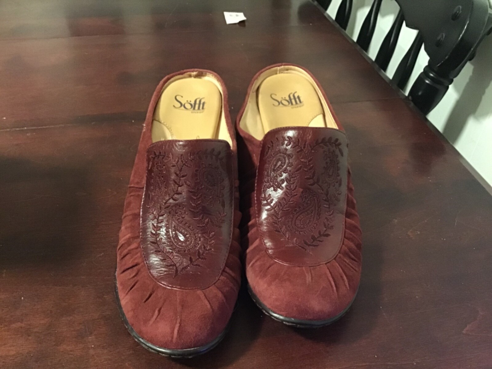 Maroon Suede Slip-On Mule Heel with Embroidery Size 8