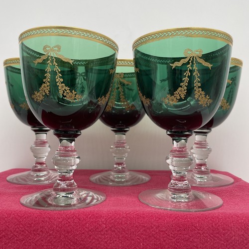 Tiffin-Franciscan - Green Bouquet - Set of 5 - Water Goblets - Picture 2 of 4