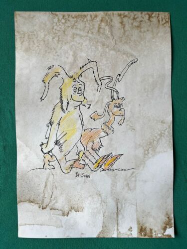 Dr. Seuss dessin sur papier (Handmade) Signé et Estampillé Mixed Media Vintage art - Photo 1 sur 2