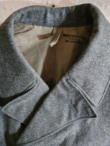 Vintage Swiss Army 100% Wool Military Double Breast Overcoat Trench Coat Sz 48 N - Picture 3 of 13