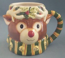 Susan Winget Reindeer Cup Mug Ceramic Certified International Bells Collar Snow