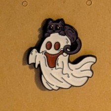 Halloween Ghost With Cat Enamel Pin 364 FREE SHIPPING 