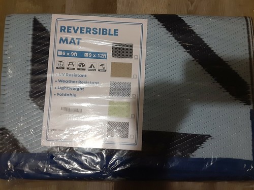 Patio Mat Indoor Outdoor RV 9x12 Reversible Camping Picnic Deck Rug Pad beach