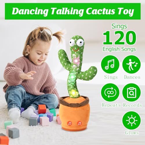 Dancing Talking Cactus Toy for Baby Toddler, Boys Girls Gifts Singing Green - Picture 3 of 7