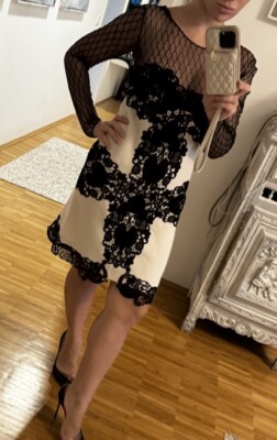 Fausto Puglisi Kleid Wolle Gr. 34  Creme Spitze  NP 890EUR