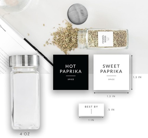 And Pepper Shaker Glass Spice Jars With Label 24pk Herb Set 4oz Seasoning - Picture 3 of 9