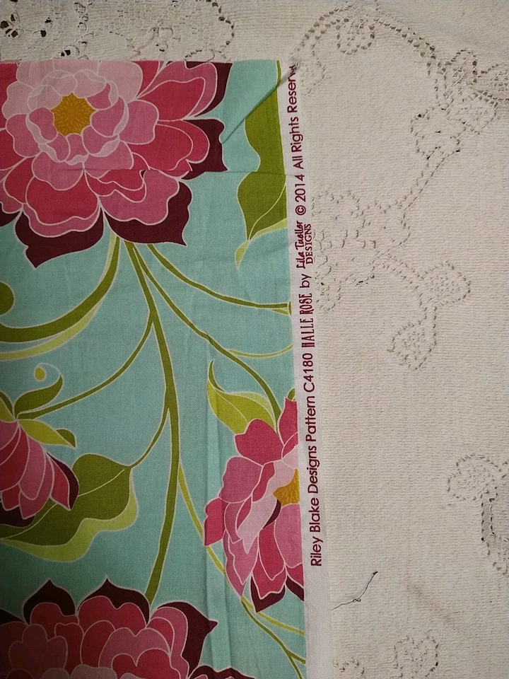 Riley Blake Halle Rose by Lila Tueller Cotton Fabric Mint Pink Bold Floral 24x38 - Image 2 of 4