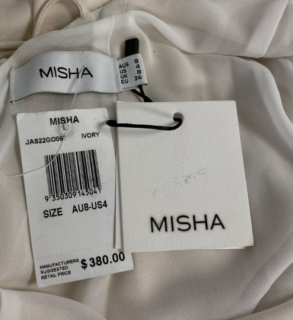 クリーム $380 Misha Women's Ivory Posey Crepe Halter Slit Maxi Dress Size 4