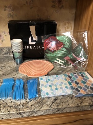 Open Box Lifeaser Mermaid Sea Ocean Shell Party Set Serves 16