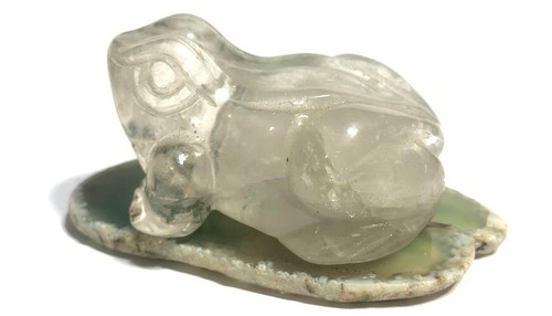 Preciosa rana de cristal de cuarzo en rebanada de ágata verde - tb - Imagen 1 de 8