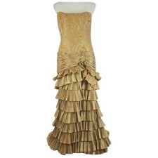 Macis Gold Ruffle Tiered Gown Dress w Jacket Beaded Formal Size 14