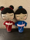 Set Of 2 Crochet Japanese Geisha Dolls, 9” Amigurumi Dolls, Handmade Blue & Red — photo 6