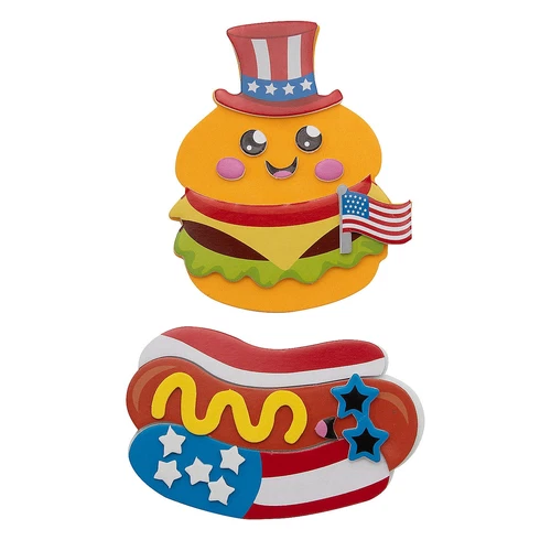 Fun Express Patriotic Hamburger & Hot Dog Magnet Craft Kit - 4", Makes 12