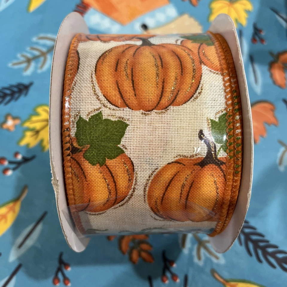 (2) CINTA DE OTOÑO 🎃🍂 CALABAZA Y CUADROS Deluxe Borde con cable 2,5" con x 30 pies L EXCELENTE Foto 4 de 4