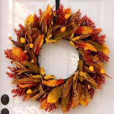 26" Fall Wreath for Front Door: Autumn Eucalyptus ,Wheat  Grain