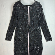 Mac Duggal Dress Womens 18 Black Beaded Sequin Long Sleeve Formal Gown