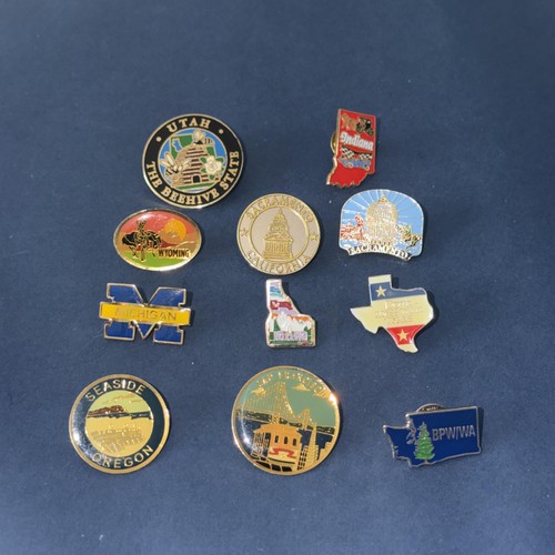 US State Souvenir Lapel Pin Lot Utah Texas California Oregon Idaho Wyoming 11 Pc