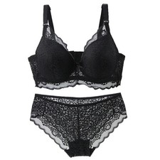Push Up Lace Lingerie Set Bra Brief Bow Detail Underwire Support Fit 2PCS