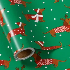 LeZakaa Christmas Dachshund Wrapping Paper Mini Roll, Dachshund Dressed in Fe