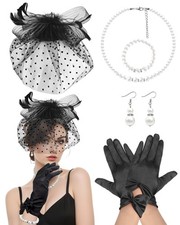 Black Fascinators Hat for Women Veil Mesh Tea Party Funeral Hat Bow Satin Glo...
