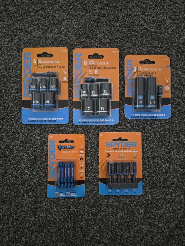 Spyder Impact Socket Sets, Deep Impact Set, Magnetic Nut Drivers & Bit Set LOT