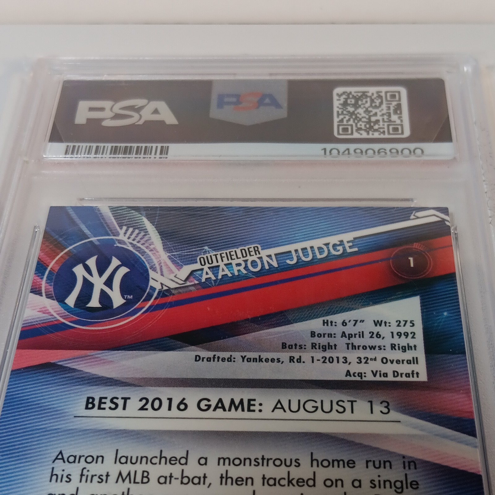 Topps 2017 Bowman's Best Aaron Judge New York Yankees RC Base Set #1 PSA 9 view 10
