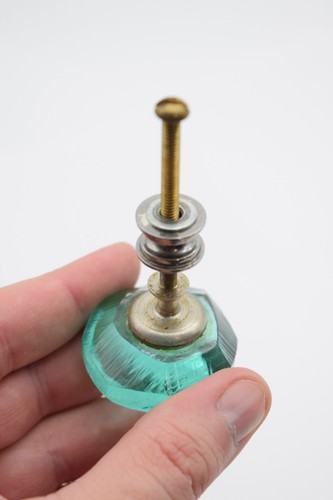 Vintage Green Glass Drawer Knob Pull Octagon Cabinet Handle Hardware 2.25" - Picture 5 of 6