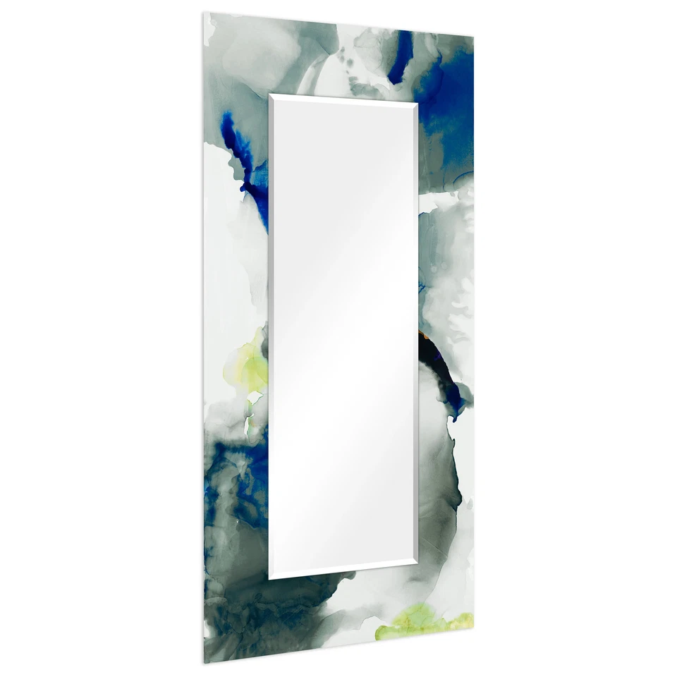 "Ephemeral" Abstract Rectangular Beveled Wall Mirror Free Grey 72 x 36 - Image 2 of 4