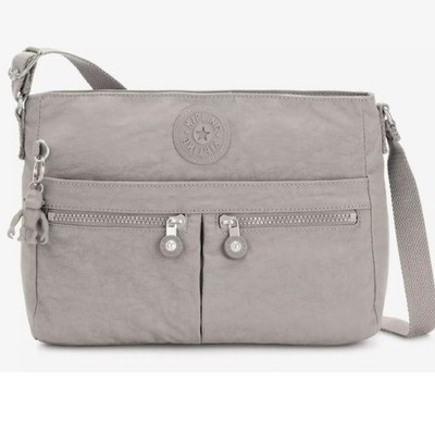 Kipling Angie Crossbody Bag Grey Nylon Adjustable Strap Organizer