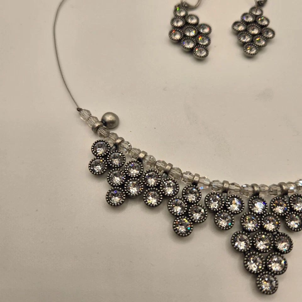 水晶围兜项链耳环套装施华洛世奇 TC 声明银色 — 第 3/4 张图片