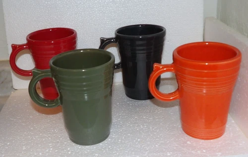Fiesta HLC USA Set of 4 Tall Latte Ceramic Mugs Fall Colors Thumb Handles - EUC