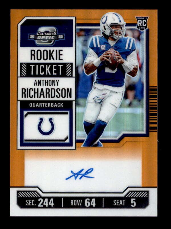 ANTHONY RICHARDSON 2023 CONTENDERS OPTIC ROOKIE TICKET ORANGE AUTO #42/50 T6096