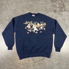 Vintage Fall Sweatshirt Adult XL Blue Animal Cats Distressed Fall Preowned