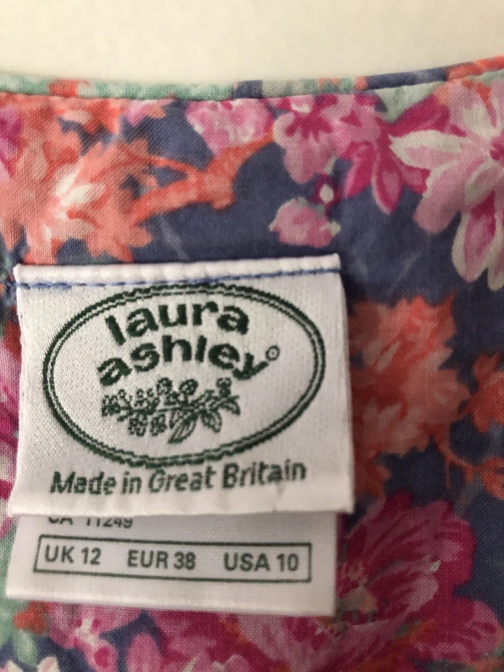 Vestido De Colección Laura Ashley Estampado Rosa Mangas Abullonadas Para Mujer Talla 10 UK 12 Algodón Foto 3 de 4